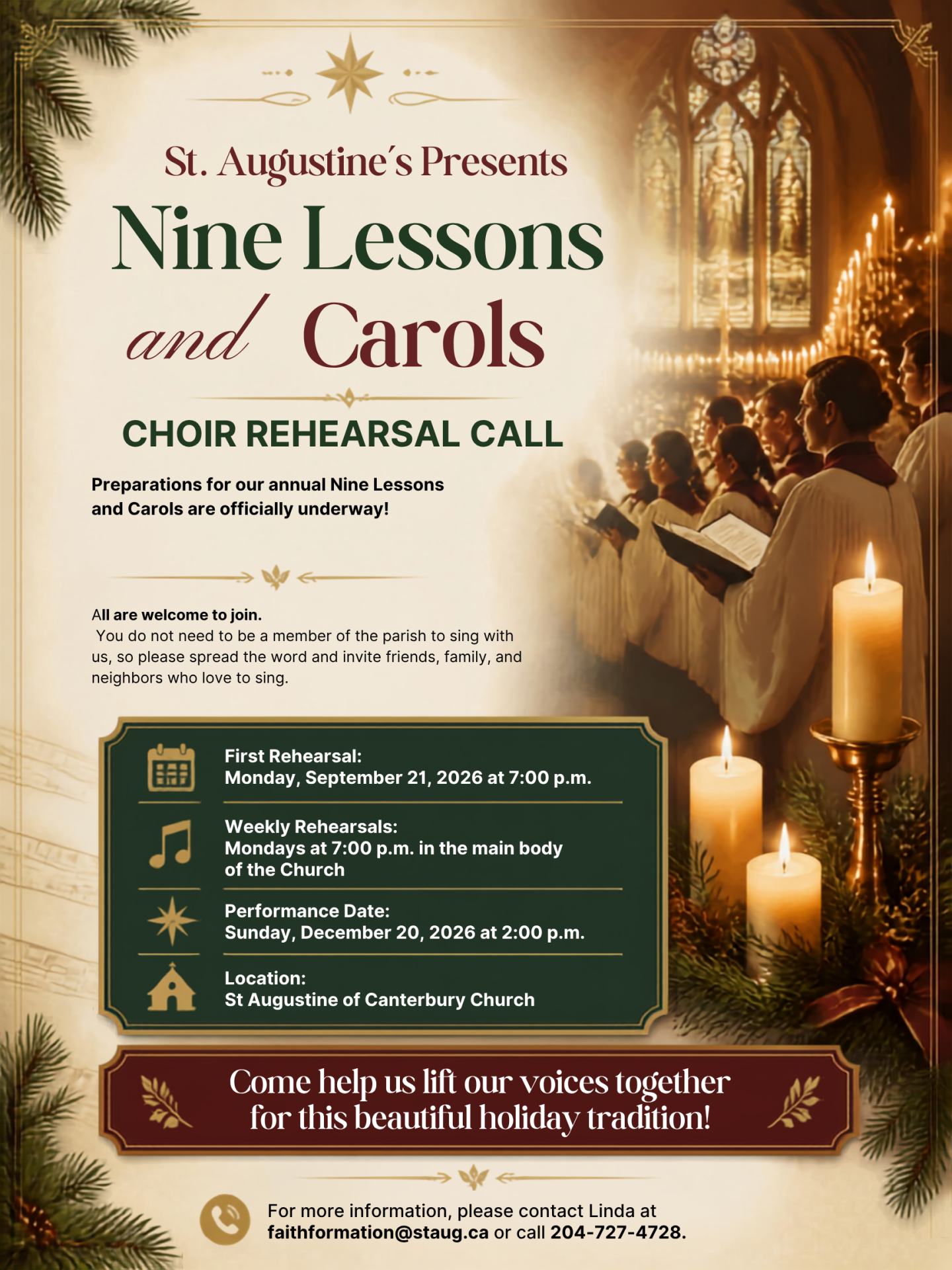 Nine Lessons and Carols — Choir Rehearsal Call